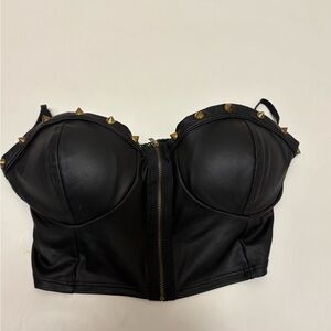 Cemi Ceri Black Studded Zip Front Bustier Top Sz S